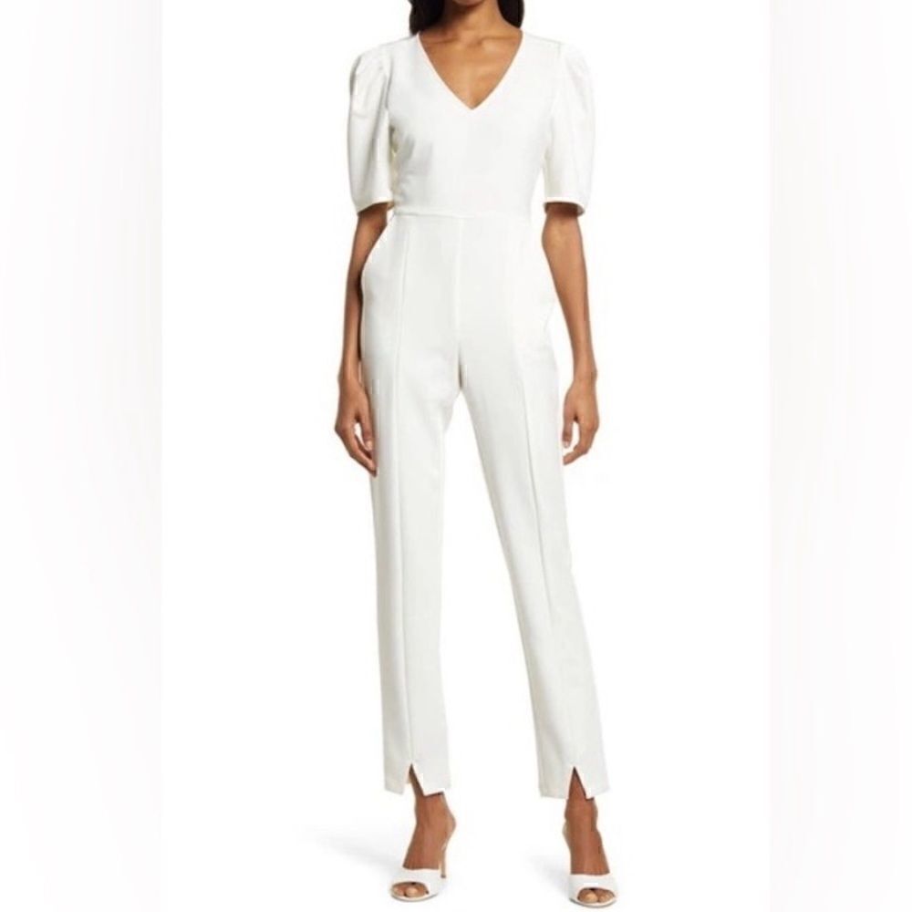 CHELSEA 28 Puff Sleeve Jumpsuit Size S in Ivory